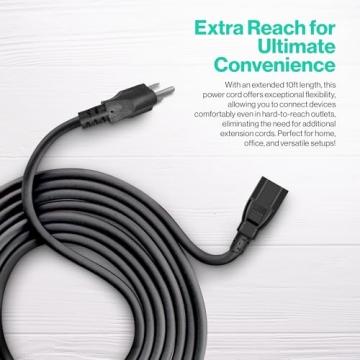 10ft 3 Prong AC Power Cord for Computers TVs Printers