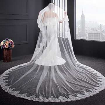 EllieHouse Lace Royal Length Bridal Veil with Comb