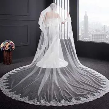 EllieHouse Lace Royal Length Bridal Veil with Comb