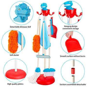 INNOCHEER Kids Dinosaur Cleaning Toy Set for Fun Housework Play