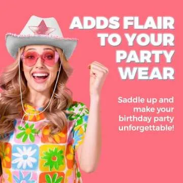 Bedwina White Cowgirl Hat - (pack Of 2) Adult Size Pink Star Cowboy Hats For Women With Sequin Trim Fringe, Adjustable Neck Drawstring For Costume Party, Play Dress-up