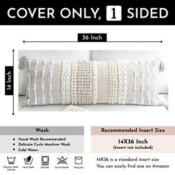 BlissBlush Gray Decorative Lumbar Pillow Cover 14x36, Boho Long Throw Pillow for Bed, Accent Lumbar Throw Pillow Case, Modern Farmhouse Textured Lumbar Cushion (Cover ONLY)