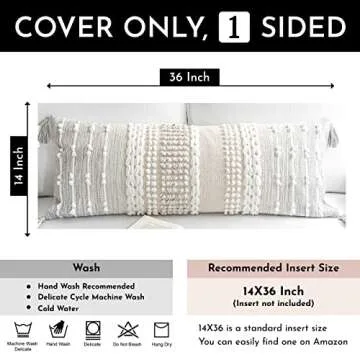 BlissBlush Gray Decorative Lumbar Pillow Cover 14x36, Boho Long Throw Pillow for Bed, Accent Lumbar Throw Pillow Case, Modern Farmhouse Textured Lumbar Cushion (Cover ONLY)