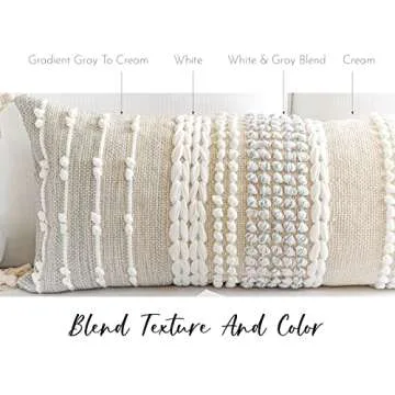 BlissBlush Gray Decorative Lumbar Pillow Cover 14x36, Boho Long Throw Pillow for Bed, Accent Lumbar Throw Pillow Case, Modern Farmhouse Textured Lumbar Cushion (Cover ONLY)