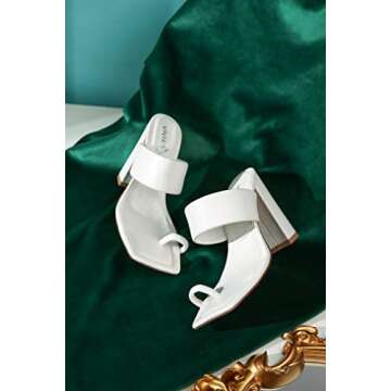 vivianly Women Square Open Toe Chunky Block High Heels Sandals Toe Ring Heeled Slides Backless Shoes size 8 B(M) US