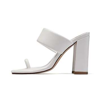 vivianly Women Square Open Toe Chunky Block High Heels Sandals Toe Ring Heeled Slides Backless Shoes size 8 B(M) US