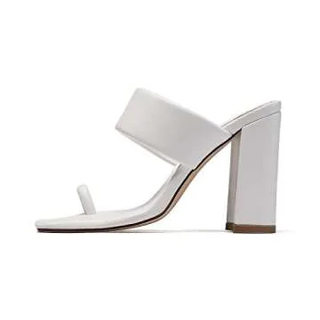 vivianly Women Square Open Toe Chunky Block High Heels Sandals Toe Ring Heeled Slides Backless Shoes size 8 B(M) US