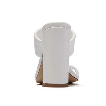 vivianly Women Square Open Toe Chunky Block High Heels Sandals Toe Ring Heeled Slides Backless Shoes size 8 B(M) US