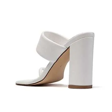 vivianly Women Square Open Toe Chunky Block High Heels Sandals Toe Ring Heeled Slides Backless Shoes size 8 B(M) US