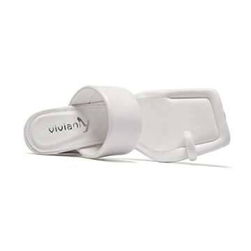 vivianly Women Square Open Toe Chunky Block High Heels Sandals Toe Ring Heeled Slides Backless Shoes size 8 B(M) US