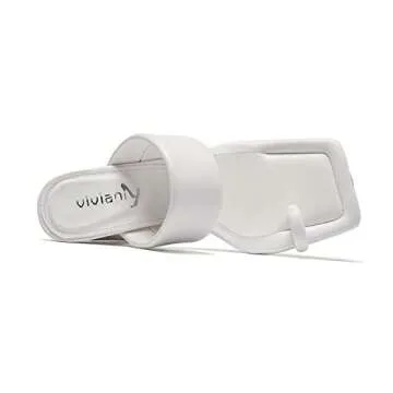 vivianly Women Square Open Toe Chunky Block High Heels Sandals Toe Ring Heeled Slides Backless Shoes size 8 B(M) US