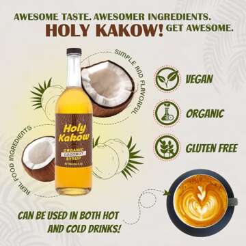 Holy Kakow Cafe Organic Coconut Syrup - Coconut Coffee Syrup, Organic Syrup for Coffee, Latte, Cockt...