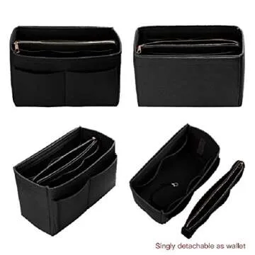 ZTUJO Purse Organizer Insert, Felt Bag Organizer with Metal Zipper, Handbag & Tote Shaper, For Speedy Neverfull Tote, 7 Sizes(Large, Black)