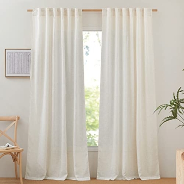NICETOWN Linen Curtains for Windows 90 inch Long 2 Panels, Rod Pocket & Back Tab Semi Sheer Linen Bl...