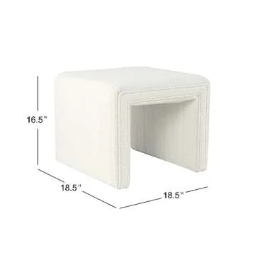 HomePop Modern Channel Tufted Ottoman Home Décor|Ottoman for Living Room & Bedroom - Cream Boucle