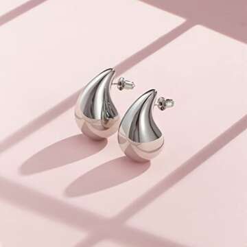 Anten Pink Chunky Gold Hoop Earrings for Women, Lightweight Drop Hoops Earrings with 18K Real Gold P...