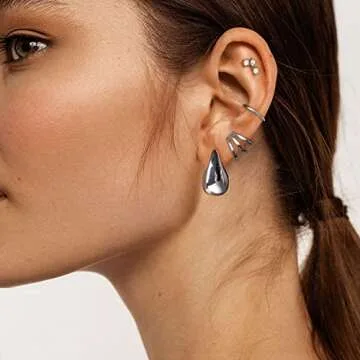 Anten Pink Chunky Gold Hoop Earrings for Women, Lightweight Drop Hoops Earrings with 18K Real Gold Plated, Hypoallergenic Trendy Jewelry for Women