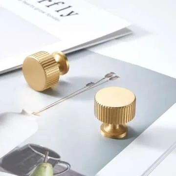 dairazan Brushed-Gold Drawer Cabinet Knobs - 10 Pack Solid Brass Handles(1-1/8x1-1/8inch/28x28mm) Modern Hardware for Dresser Kitchen Bedroom Bathroom