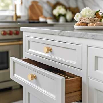 dairazan Brushed-Gold Drawer Cabinet Knobs - 10 Pack Solid Brass Handles(1-1/8x1-1/8inch/28x28mm) Modern Hardware for Dresser Kitchen Bedroom Bathroom