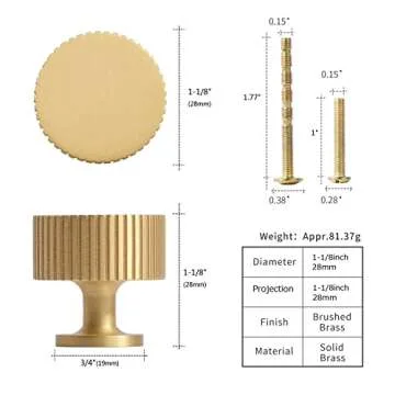 dairazan Brushed-Gold Drawer Cabinet Knobs - 10 Pack Solid Brass Handles(1-1/8x1-1/8inch/28x28mm) Modern Hardware for Dresser Kitchen Bedroom Bathroom