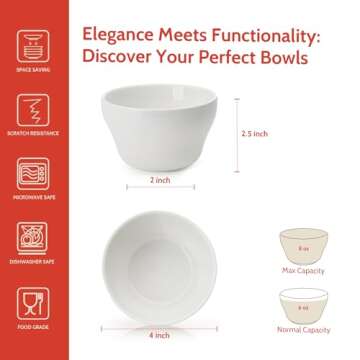 Sweese Porcelain Bouillon Cups, 8 Ounce Small Dessert Bowls, Soup Dipping Sauce Bowls Set of 6, Micr...