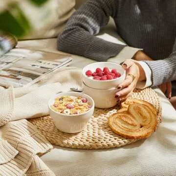 Sweese Porcelain Bouillon Cups, 8 Ounce Small Dessert Bowls, Soup Dipping Sauce Bowls Set of 6, Microwave and Dishwasher Safe, White.