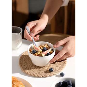 Sweese Porcelain Bouillon Cups, 8 Ounce Small Dessert Bowls, Soup Dipping Sauce Bowls Set of 6, Microwave and Dishwasher Safe, White.