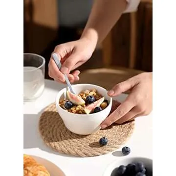 Sweese Porcelain Bouillon Cups, 8 Ounce Small Dessert Bowls, Soup Dipping Sauce Bowls Set of 6, Microwave and Dishwasher Safe, White.