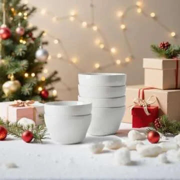 Sweese Porcelain Bouillon Cups, 8 Ounce Small Dessert Bowls, Soup Dipping Sauce Bowls Set of 6, Microwave and Dishwasher Safe, White.
