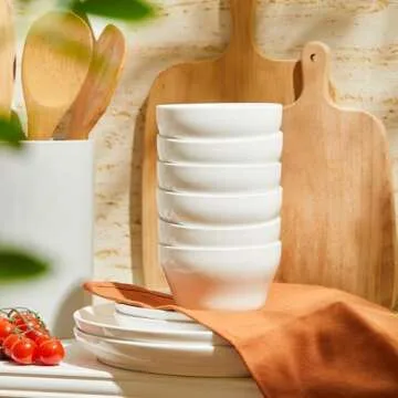 Sweese Porcelain Bouillon Cups, 8 Ounce Small Dessert Bowls, Soup Dipping Sauce Bowls Set of 6, Microwave and Dishwasher Safe, White.