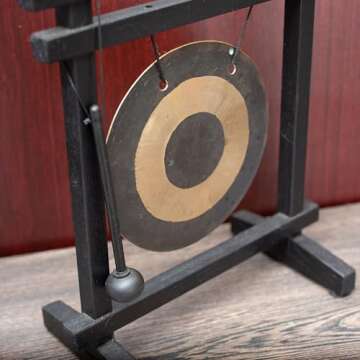 Woodstock Wind Chimes Desk Gong, Brass Hand-Hammered Bronze, Medium 12 - Inch Tall, for Meditation, Yoga, Classrooms, Offices, Great for Awareness, Relaxation