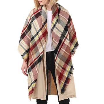 Zando Plaid Blanket Scarf Chunky Blanket Fall Stylish Scarves Women Soft Oversized Scarf Shawl Wrap Warm Cape Tassel Pink Light Red Scarfs