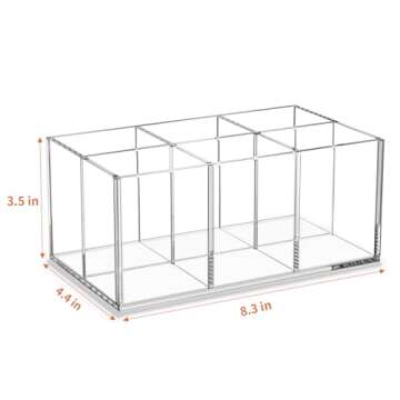 HIIMIEI Clear Makeup Brush Holder Organizer Acrylic 6-Slots Cosmetic Brushes Storage Organizer for Vanity Countertop