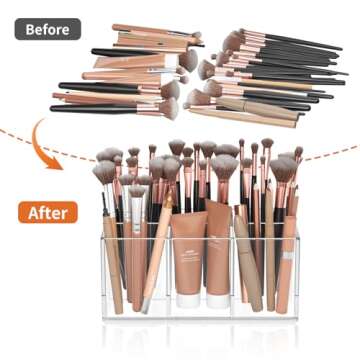 HIIMIEI Clear Makeup Brush Holder Organizer Acrylic 6-Slots Cosmetic Brushes Storage Organizer for Vanity Countertop
