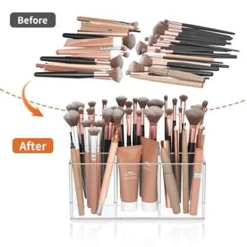 HIIMIEI Clear Makeup Brush Holder Organizer Acrylic 6-Slots Cosmetic Brushes Storage Organizer for Vanity Countertop