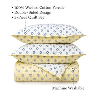 Martha Stewart Naomi Yellow Queen Quilt Set 100% Cotton