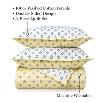 Martha Stewart Naomi Yellow Queen Quilt Set 100% Cotton
