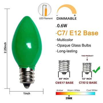 25 Pack C7 LED Multicolor Christmas Replacement Light Bulbs for Indoor and Outdoor 0.6 Watt Energy S...