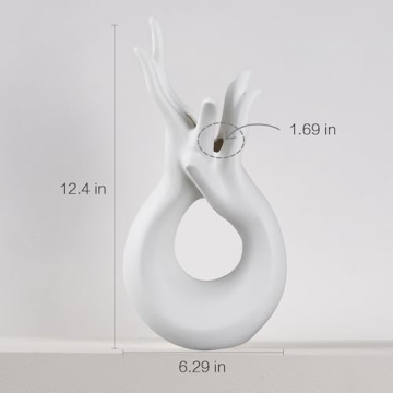 VECELO White Ceramic Vase – Modern Hand Shaped Elegance
