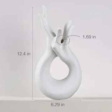 VECELO White Ceramic Vase – Modern Hand Shaped Elegance