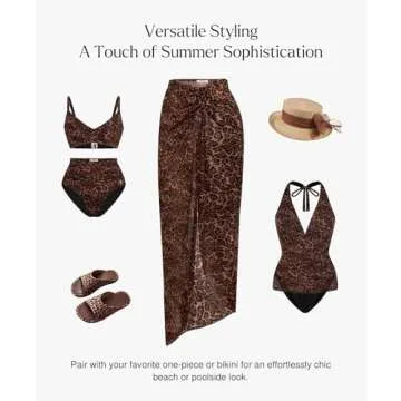 Popilush Swimsuit Coverup for Women - Mesh Swim Beach Bathing Suit Cover Ups Sarong Wraps Skirt Vacation Clothes Leopard