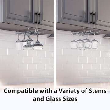 DecoBros 2PK Single Rail Wine Glass Stemware Rack Holder, Chrome