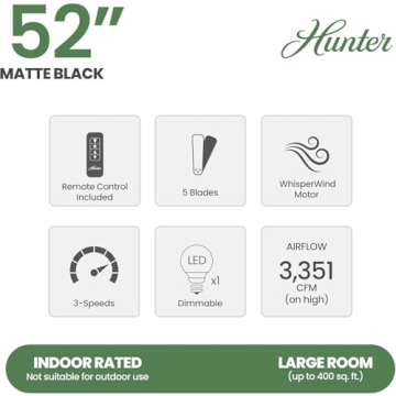 Matt Black Indoor 52" Ceiling Fan with LED & Remote