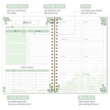 Undated Weekly Planner, Weekly To Do List Notebook with Goal & Habit Tracker Organizer, A5 5.8" x 8.0" Weekly Planner Notebook with Spiral Binding for Men or Women