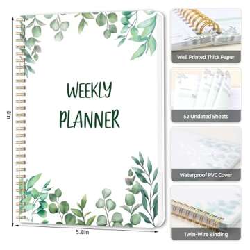 Undated Weekly Planner, Weekly To Do List Notebook with Goal & Habit Tracker Organizer, A5 5.8" x 8.0" Weekly Planner Notebook with Spiral Binding for Men or Women