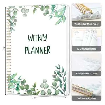 Undated Weekly Planner, Weekly To Do List Notebook with Goal & Habit Tracker Organizer, A5 5.8" x 8.0" Weekly Planner Notebook with Spiral Binding for Men or Women