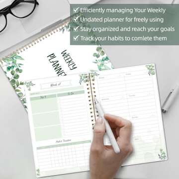 Undated Weekly Planner, Weekly To Do List Notebook with Goal & Habit Tracker Organizer, A5 5.8" x 8.0" Weekly Planner Notebook with Spiral Binding for Men or Women