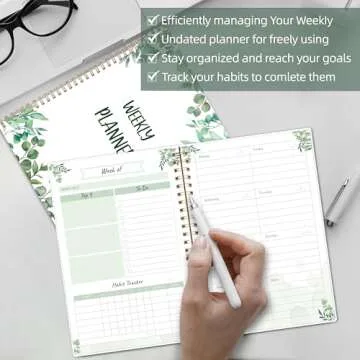 Undated Weekly Planner, Weekly To Do List Notebook with Goal & Habit Tracker Organizer, A5 5.8" x 8.0" Weekly Planner Notebook with Spiral Binding for Men or Women