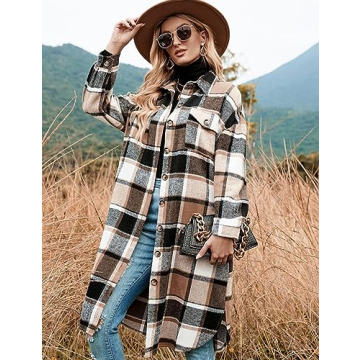Stylish Peaceglad Plaid Shacket for Women in Brown