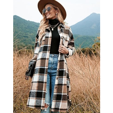 Stylish Peaceglad Plaid Shacket for Women in Brown